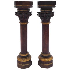 Antique Pair of Handcrafted Oak Gothic Flemish Church Columns