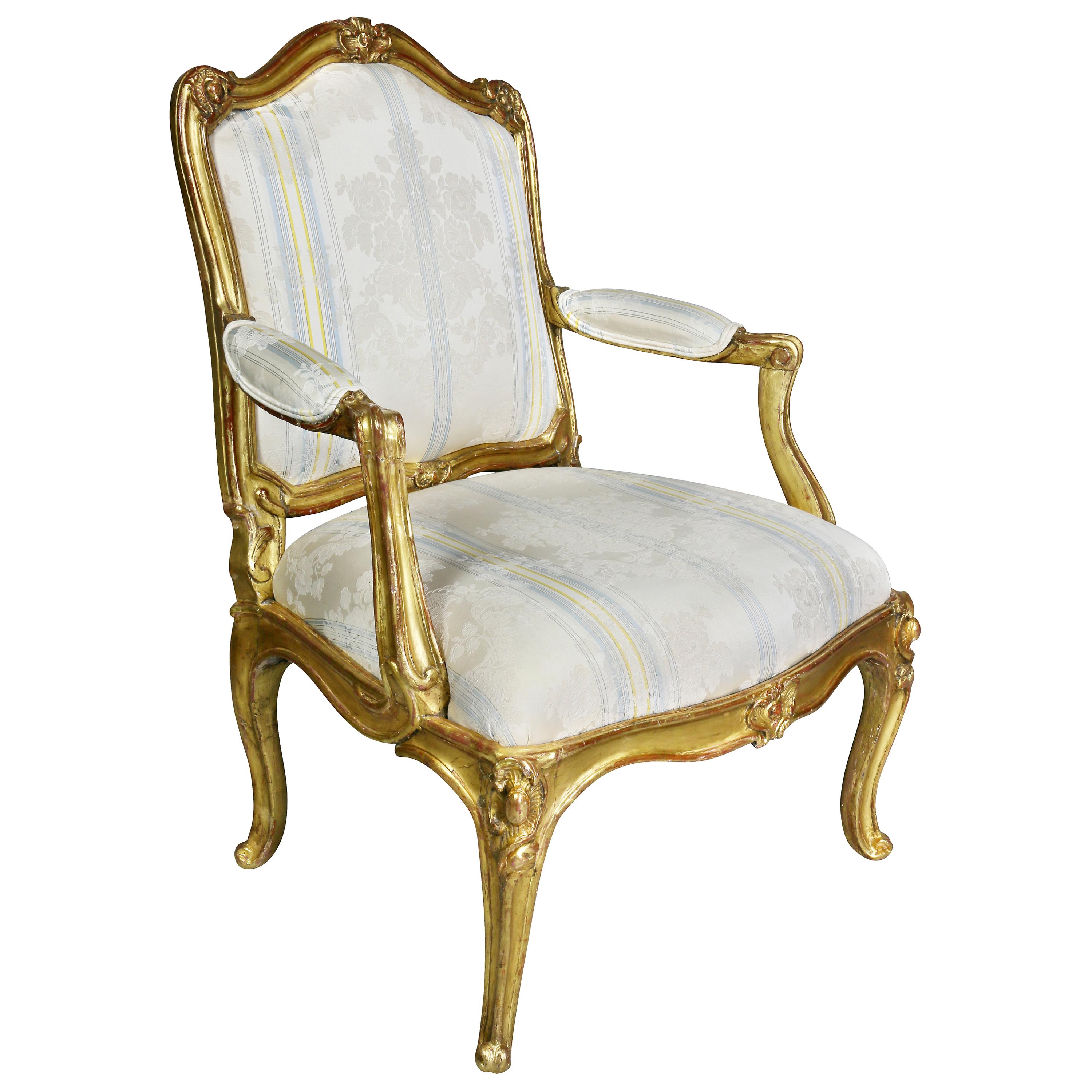 Louis XV Giltwood Armchair For Sale
