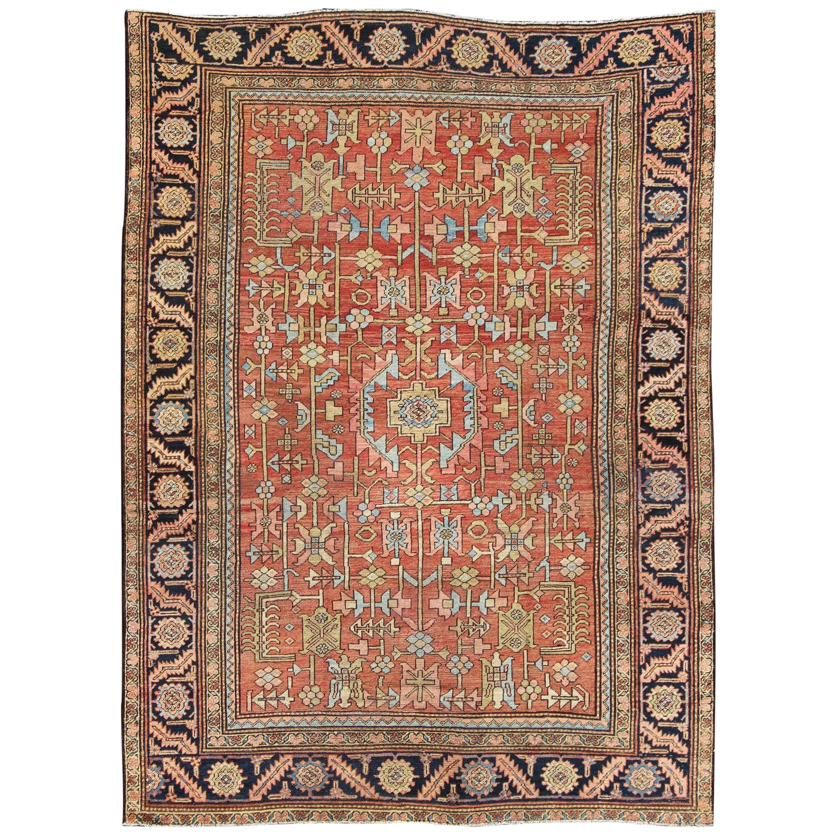   Antique Persian Serapi Rug with All-Over Geometric Design For Sale