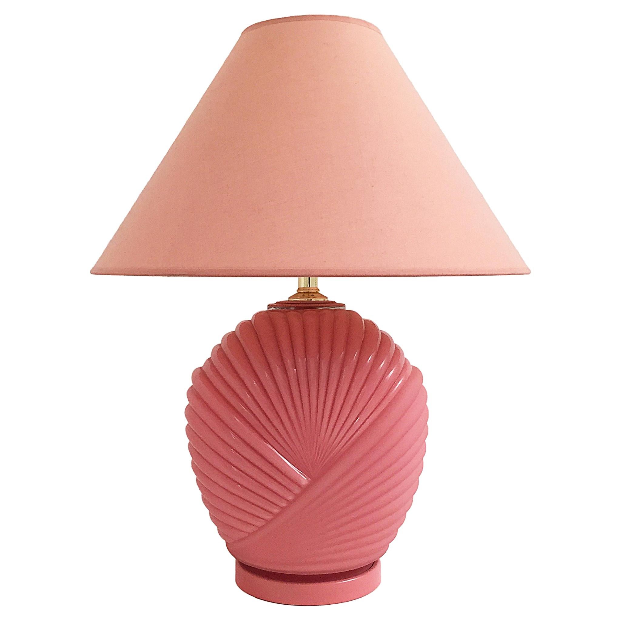 1980s Palm Beach Pink Candy Glass Table Lamp For Sale