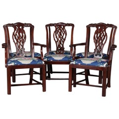 Set of 6 Chippendale School Carved Mahogany Ribbon Back Dining Chairs circa 1940