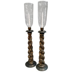 Antique Venetian Polychromed Candleholders, Late 18th Century, Pair