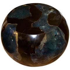 Andrianna Shamaris Sapphire Cracked Resin Drum Side Table