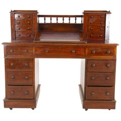 Walnut Dickens Desk, Double Pedestal Desk, Victorian Desk, Scotland 1880