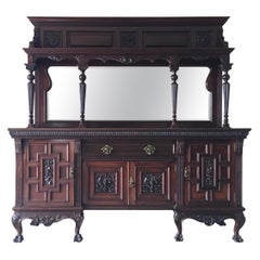 Antique Chippendale Ball-Claw Mahogany Large Buffet with Mirror, 19th Century 