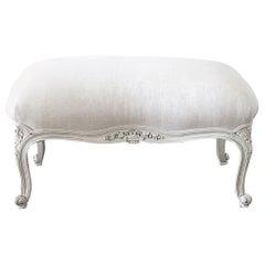 Painted and Upholstered Belgian Linen Louis XV Style Ottoman