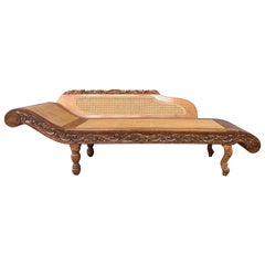 Mid-Century Chinese Annatto Wood and Rattan Daybed or Chaise Lounge