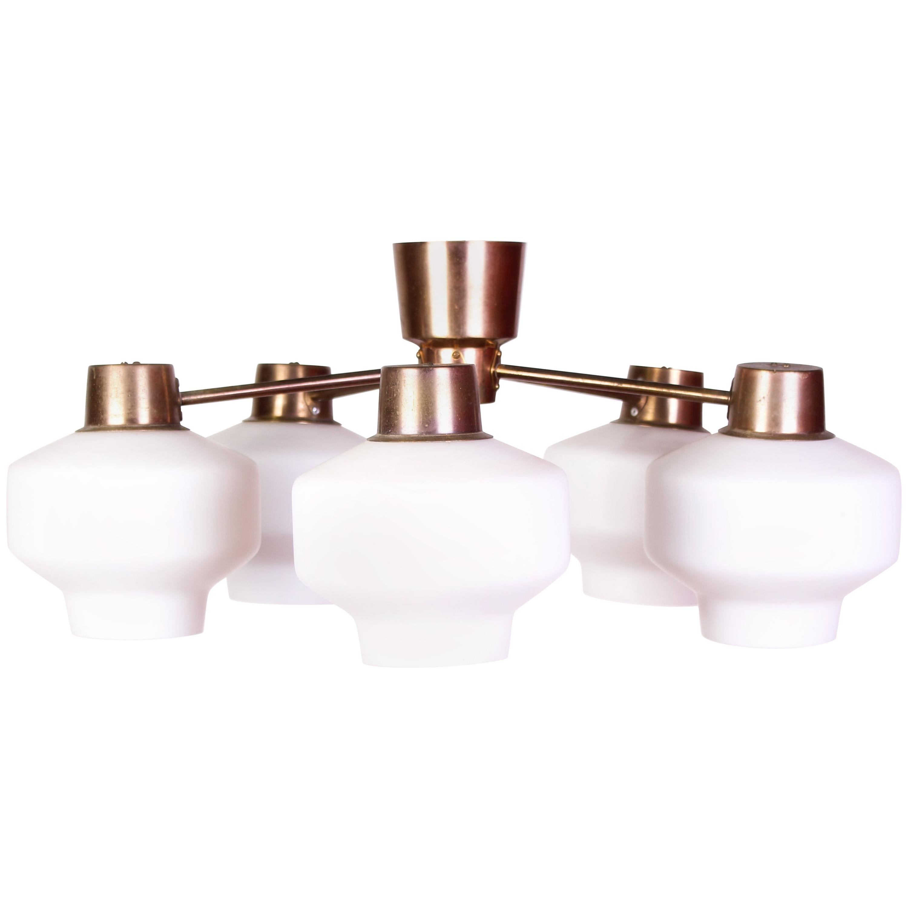 Midcentury Hans Bergström Brass and Opaline Ceiling Lamp by ASEA