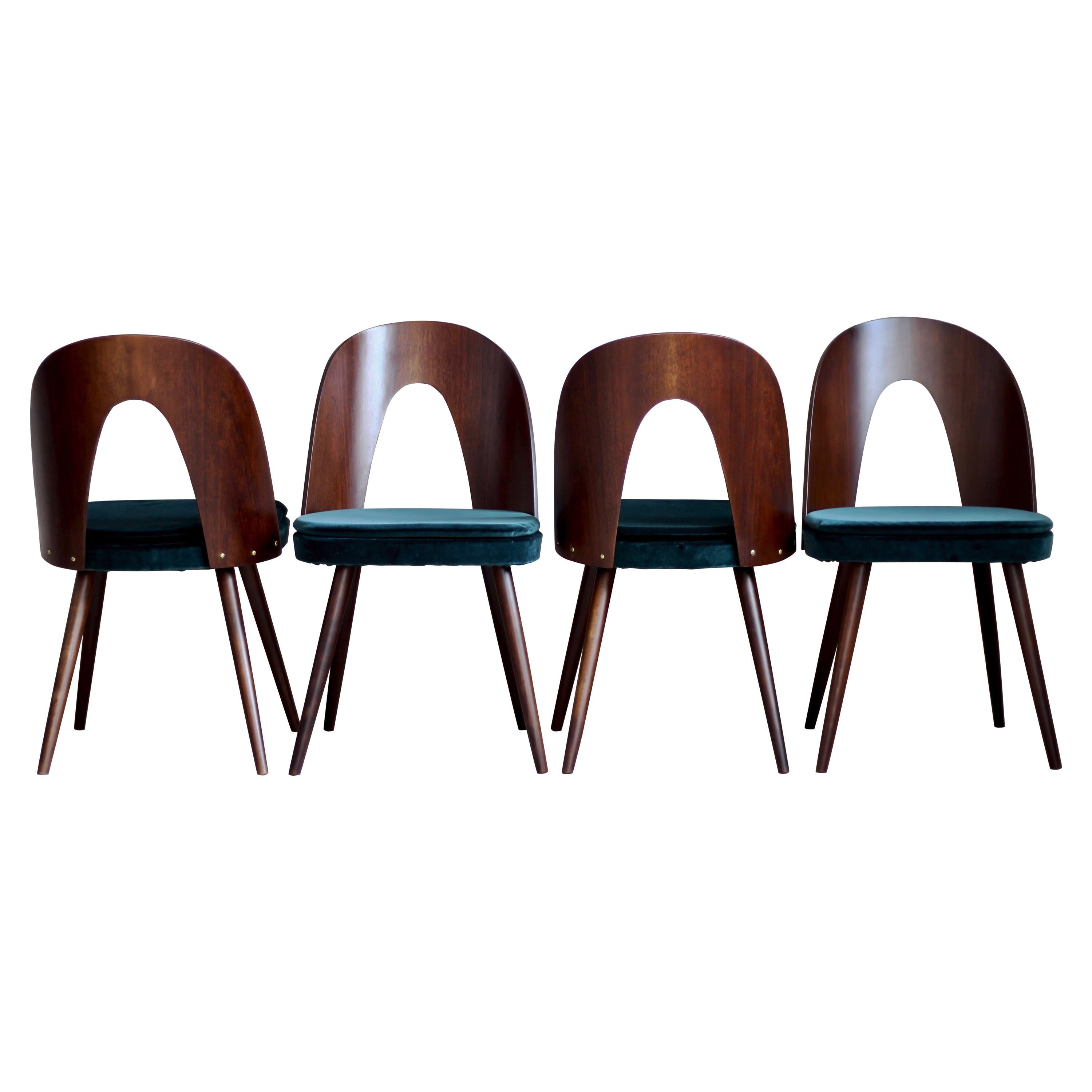 Set of 4 Dining Chairs by Antonin Šuman in Green Velvet by Kvadrat, Midcentury