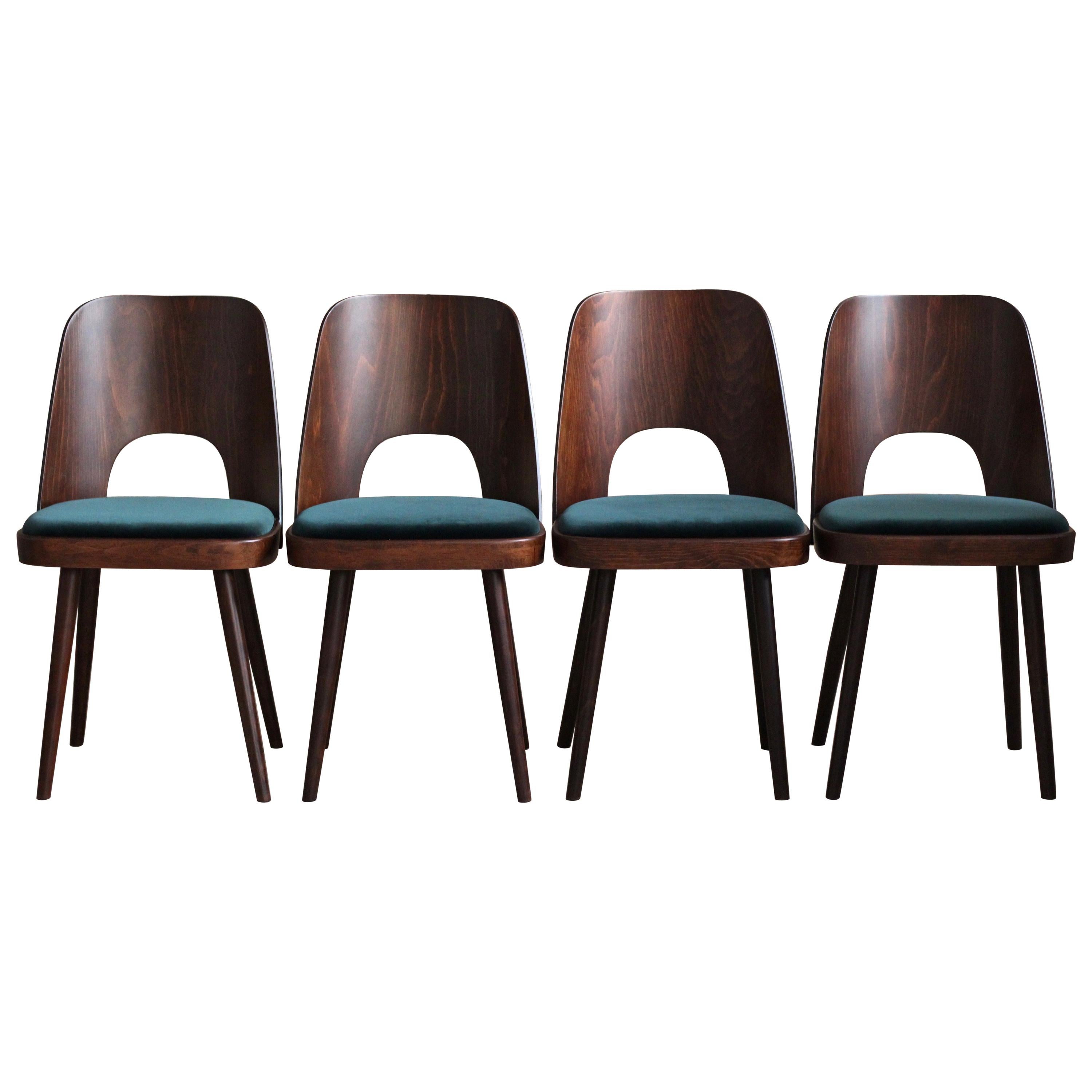 Set of 4 Dining Chairs by Oswald Haerdtl in Green Velvet by Kvadrat, Midcentury