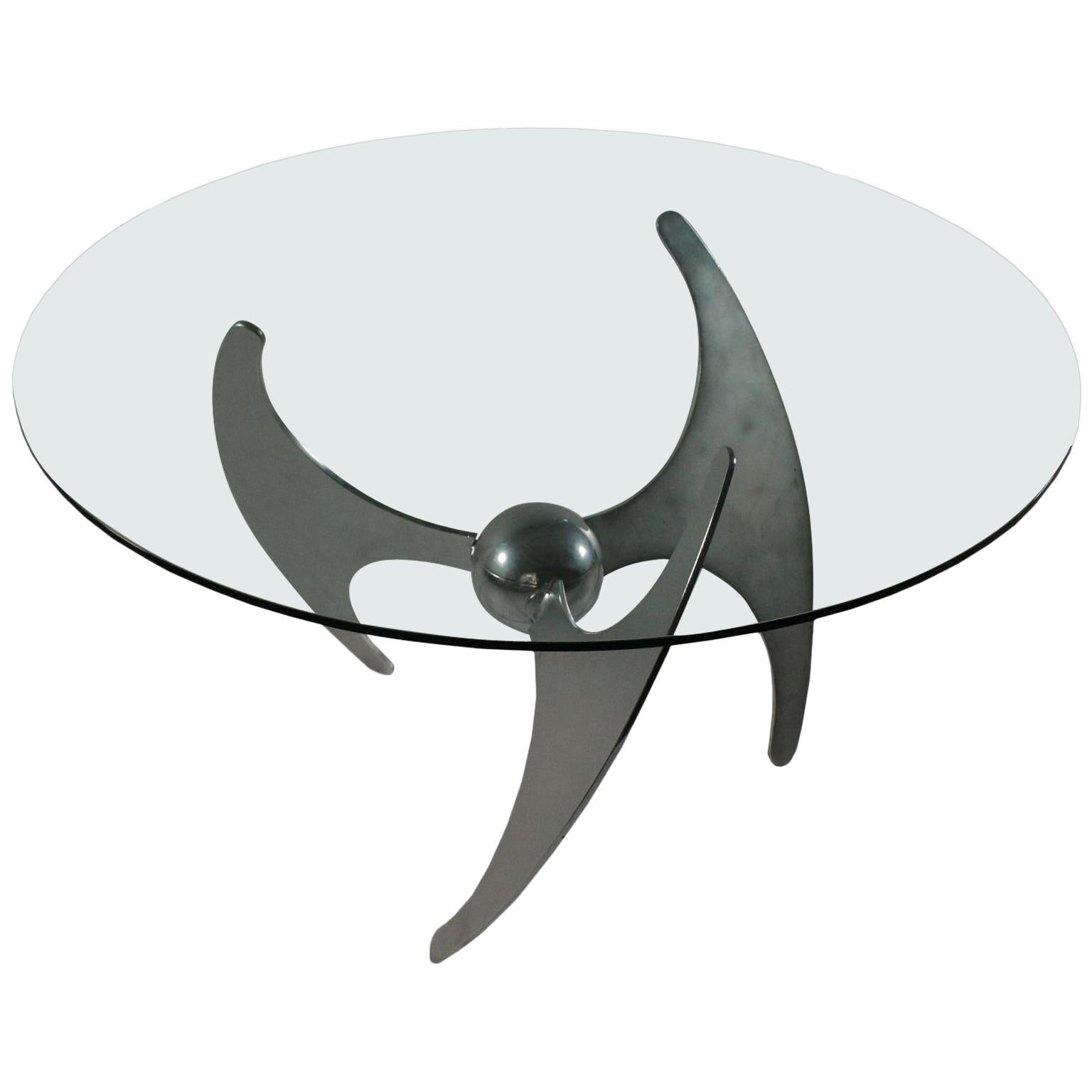 Table by Luciano Campanini Chromed Metal Glass Vintage, Italy, 1970s