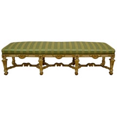 19th Century Carved Gilded and Lacquereled Wood Bench France Louis XIV Style 