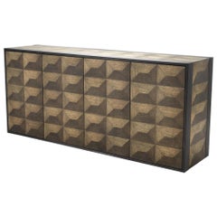 Oak Wooden and Bronze Finish Brutalist Style Sideboard