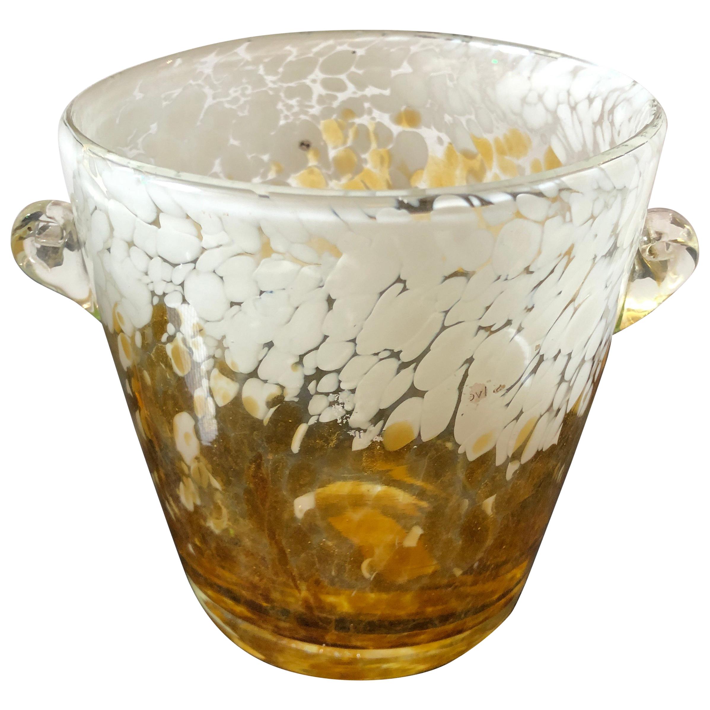Venini Yellow and White Murano Glass Ice Bucket Made in Italy in the 1980s