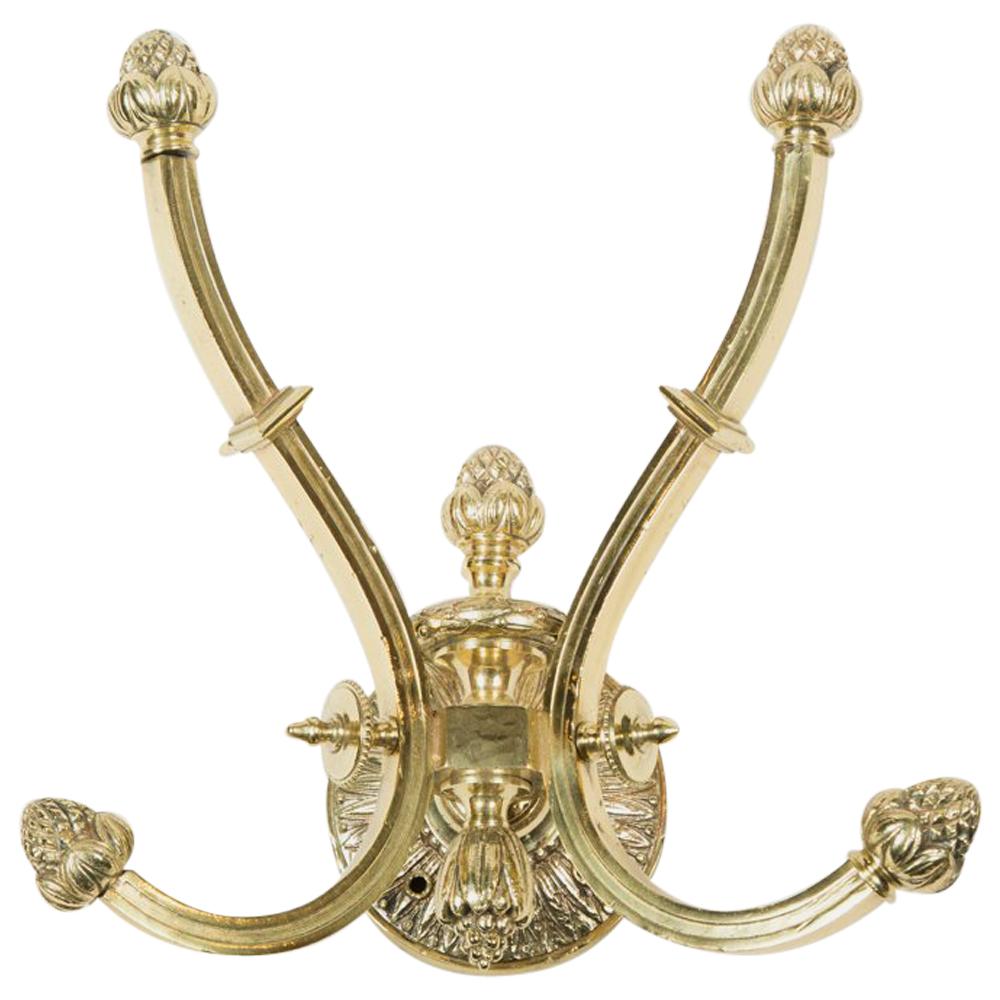 Large Twin Arm Brass Hat and Coat Hook