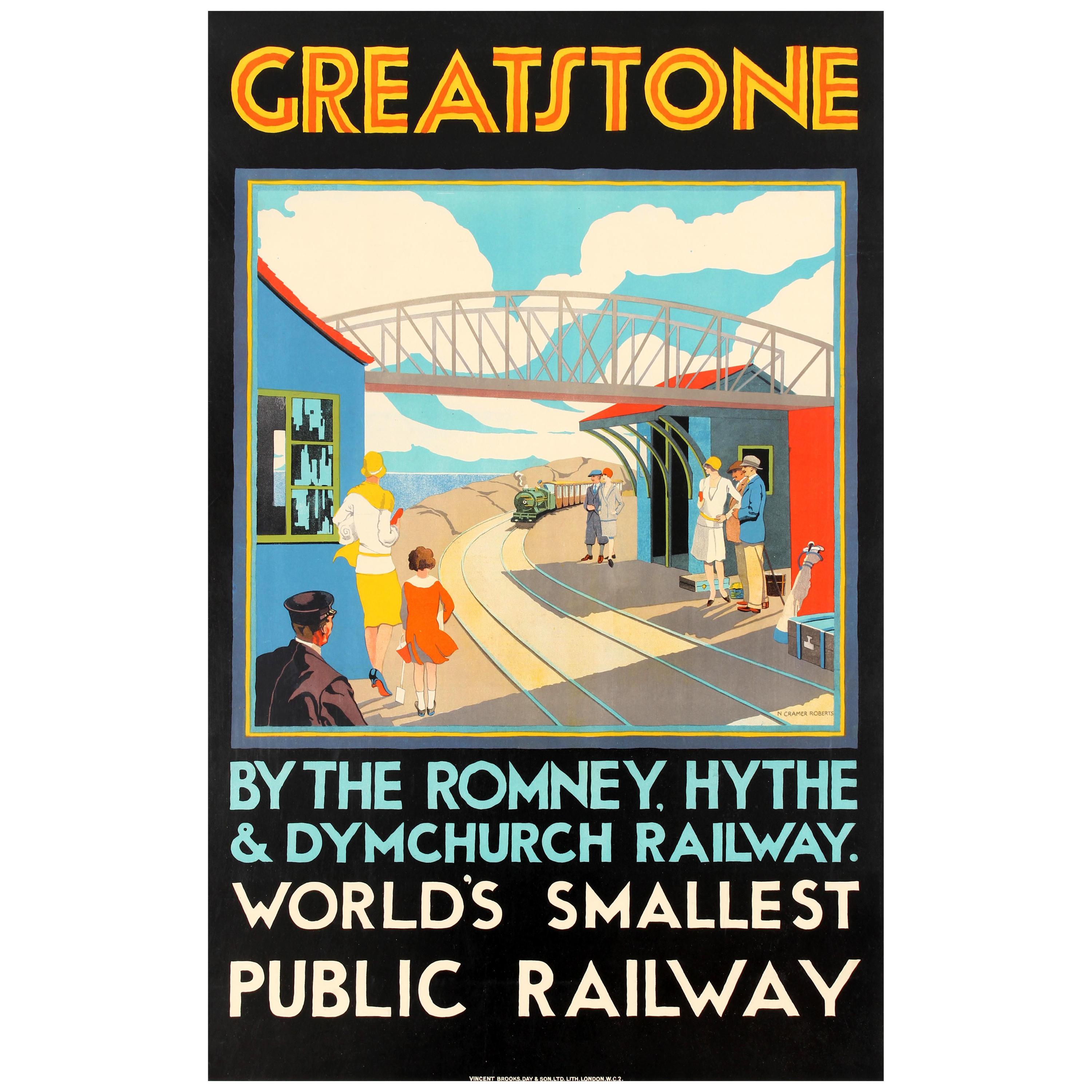 Original Vintage Art Deco Romney Hythe & Dymchurch Railway Poster Greatstone Stn