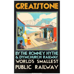 Original Vintage Art Deco Romney Hythe & Dymchurch Railway Poster Greatstone Stn