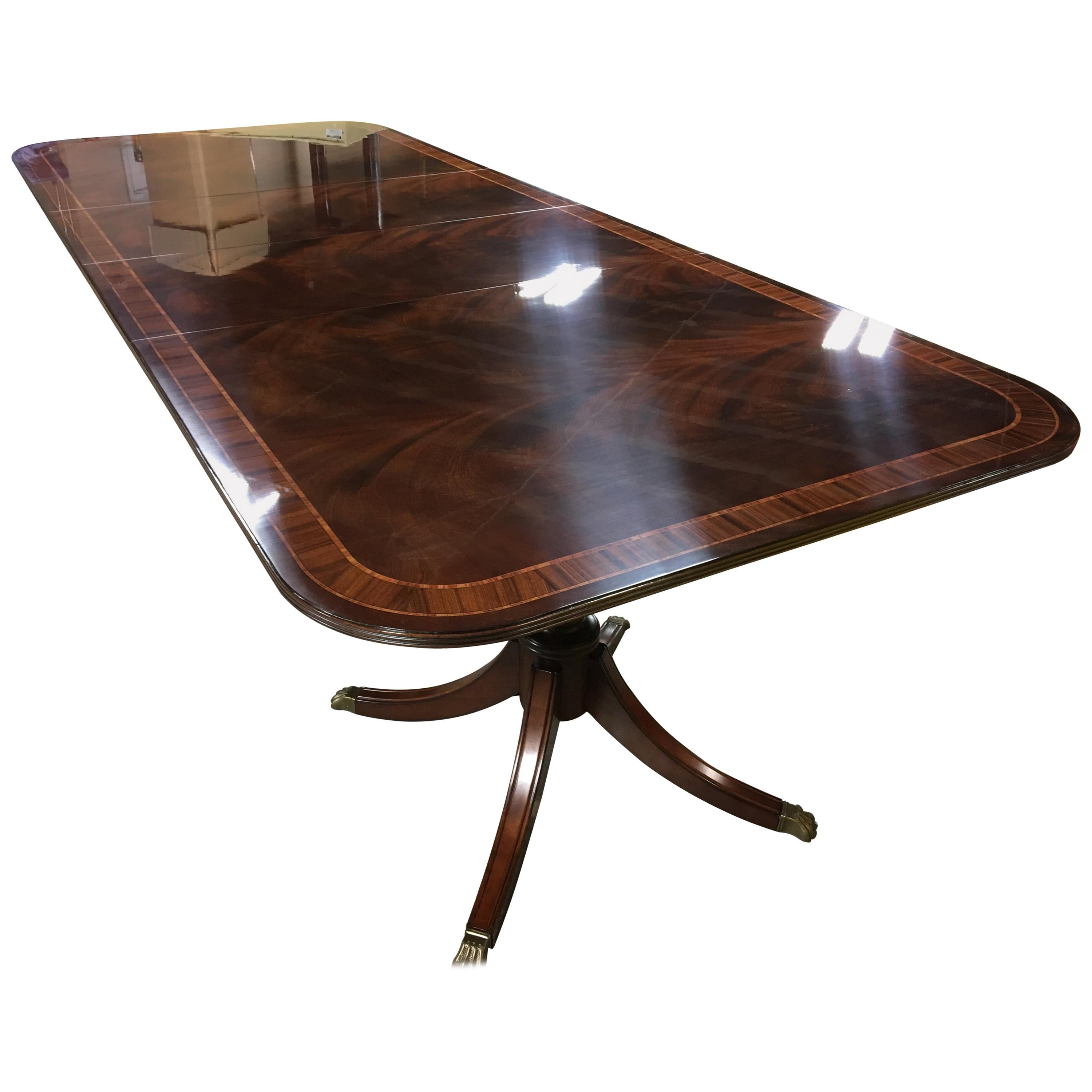 Multi-Banded Wide Mahogany Georgian Style Dining Table by Leighton Hall