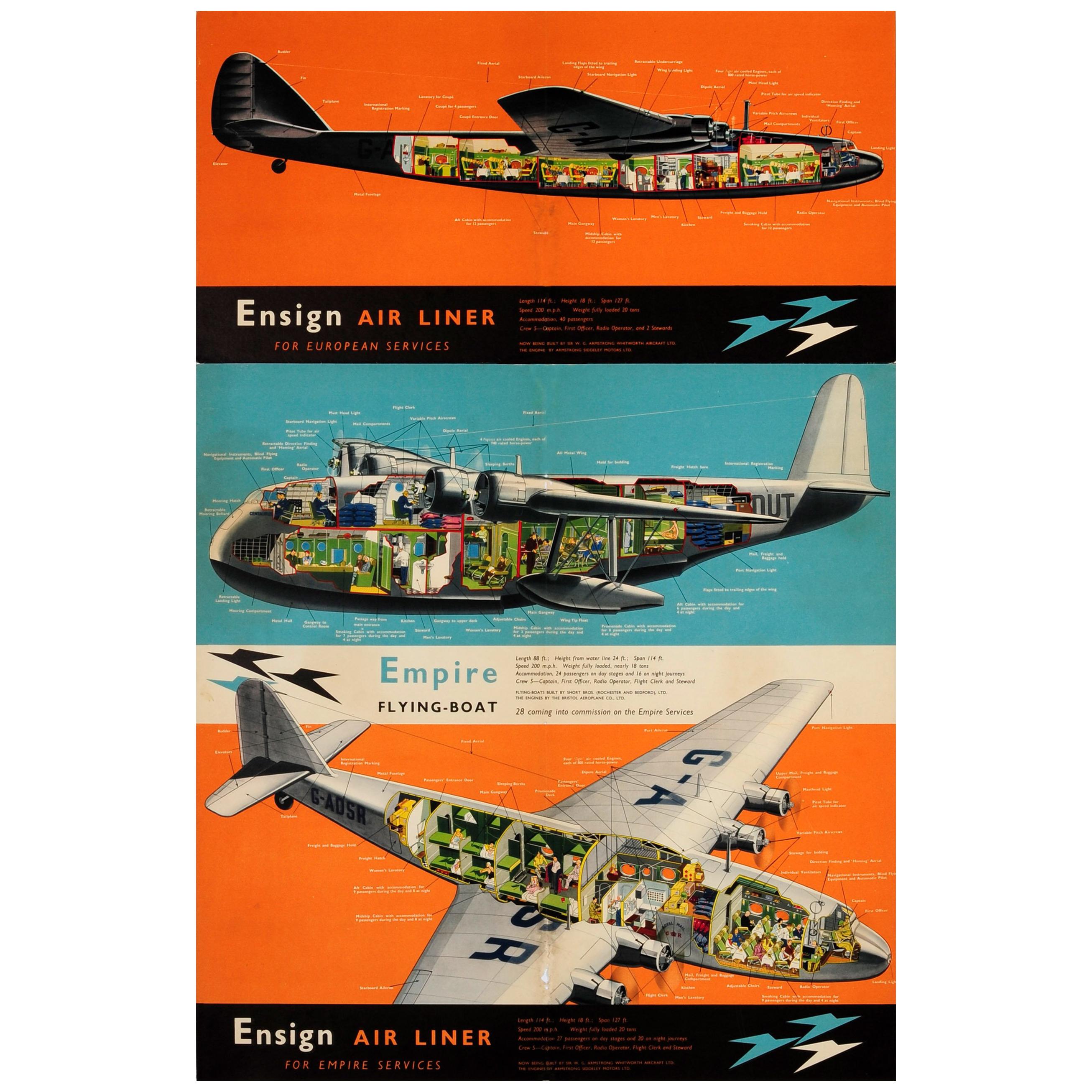 Imperial Airways 1937 Vintage Travel Poster Metal Tin Sign Empire Flying Boats 
