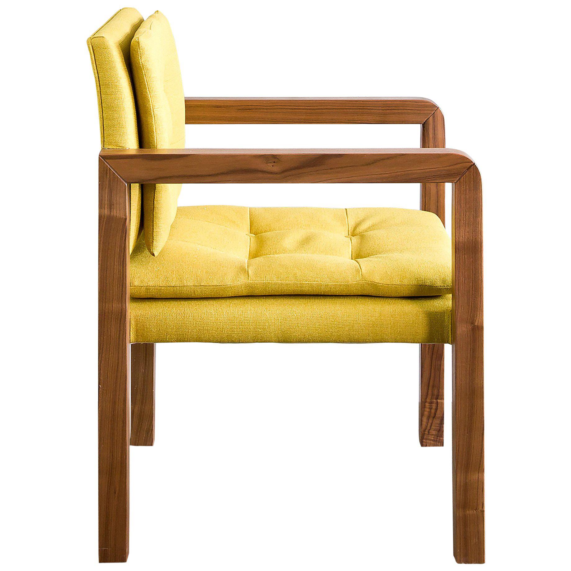 Pair of Bacco Carver Chair in Walnut Upholstered with Lino Mustard, Show Room
