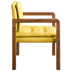 Pair of Bacco Carver Chair in Walnut Upholstered with Lino Mustard, Show Room