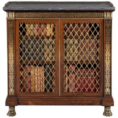 Regency Period Breakfront Rosewood and Brass-Mounted Marble-Top Side Cabinet