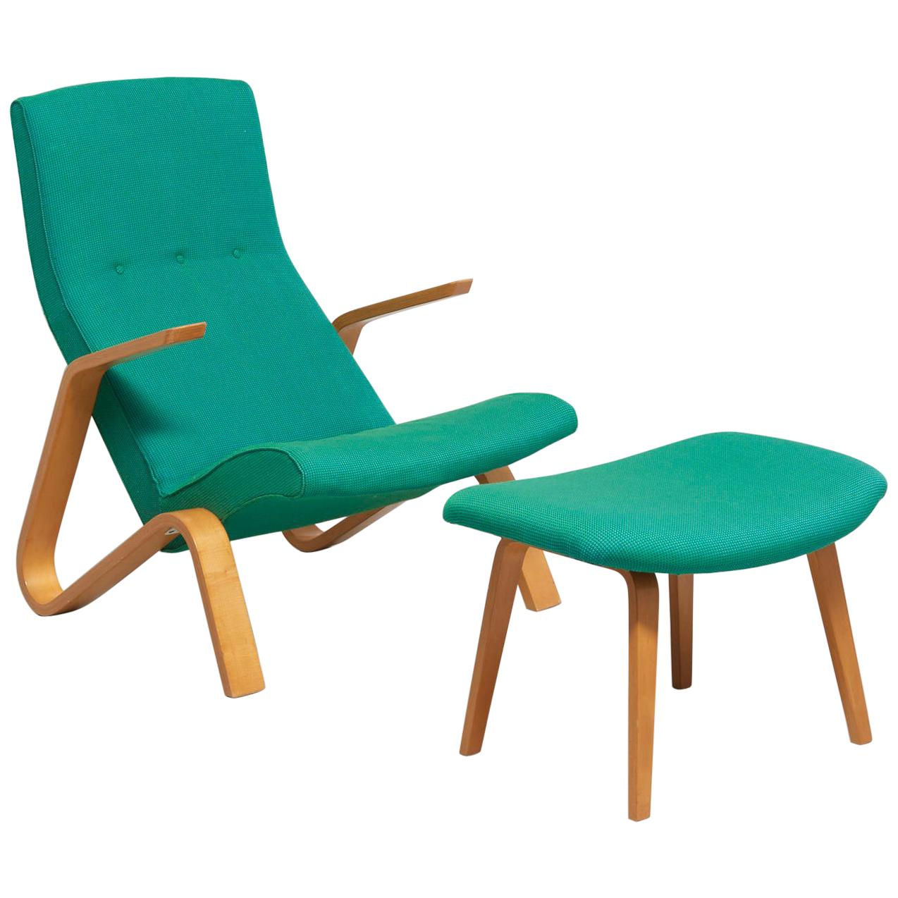 Grasshopper Chair with Ottoman by Eero Saarinen for Knoll International