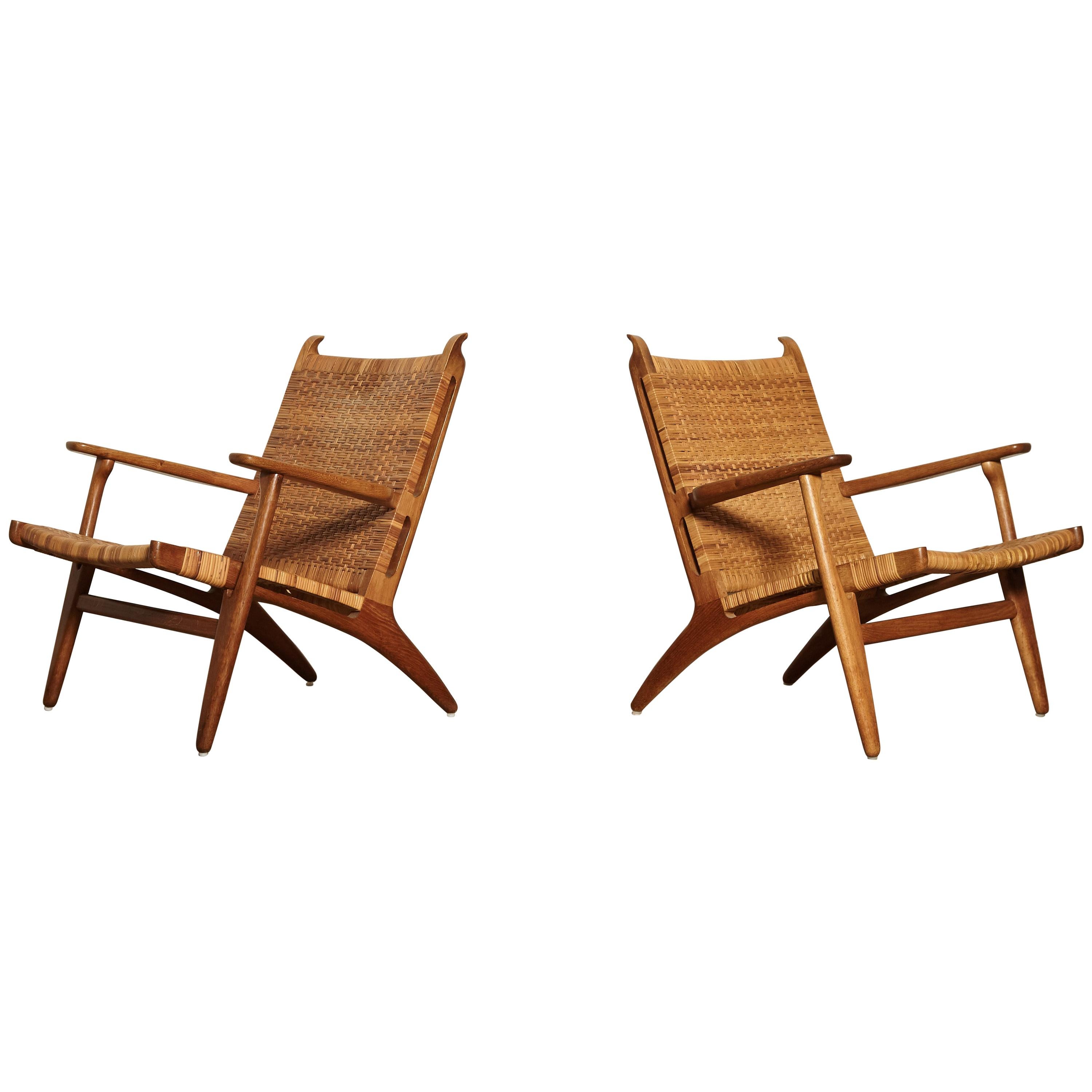 Pair of Hans Wegner CH-27 Chairs, Carl Hansen & Son, Denmark, 1950s