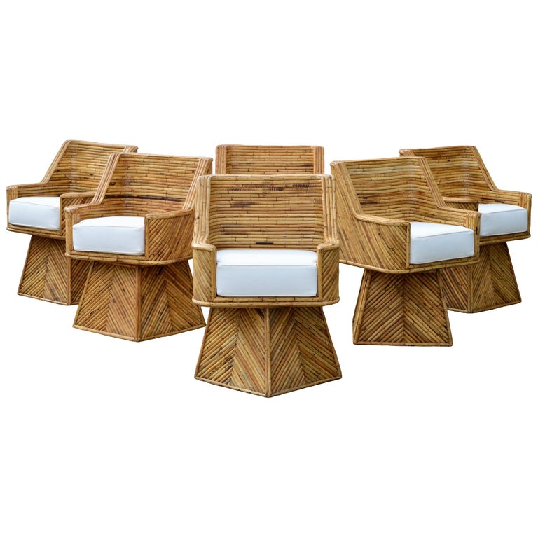 Rare Set of Bamboo Swivel Chairs For Sale at 1stDibs
