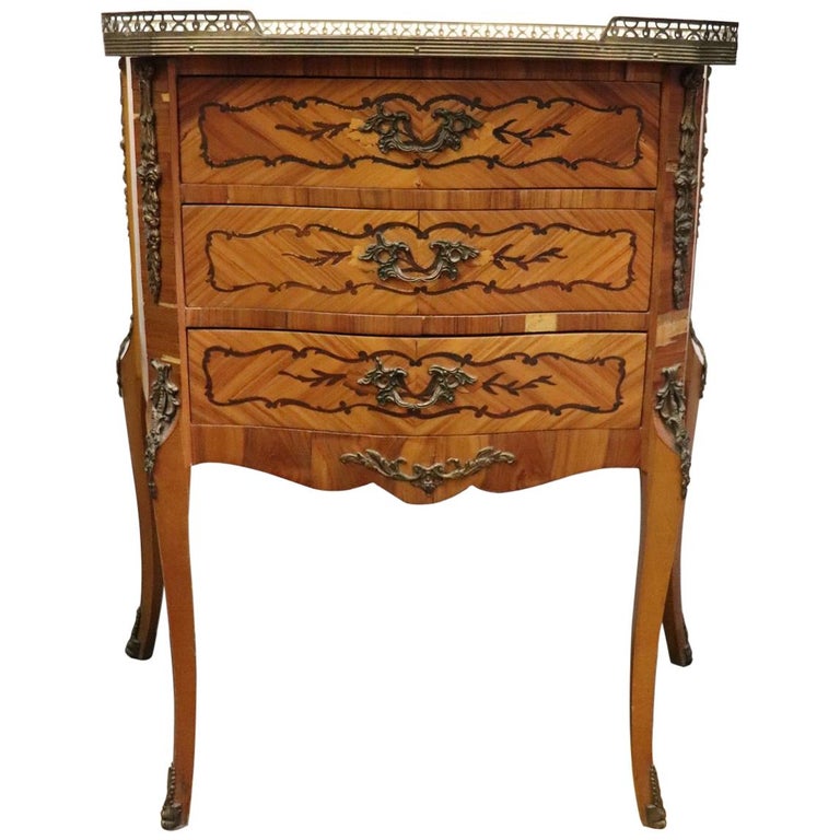 20th Century Italian Louis XV Style Inlay Wood and Golden Bronzes Side Table For Sale