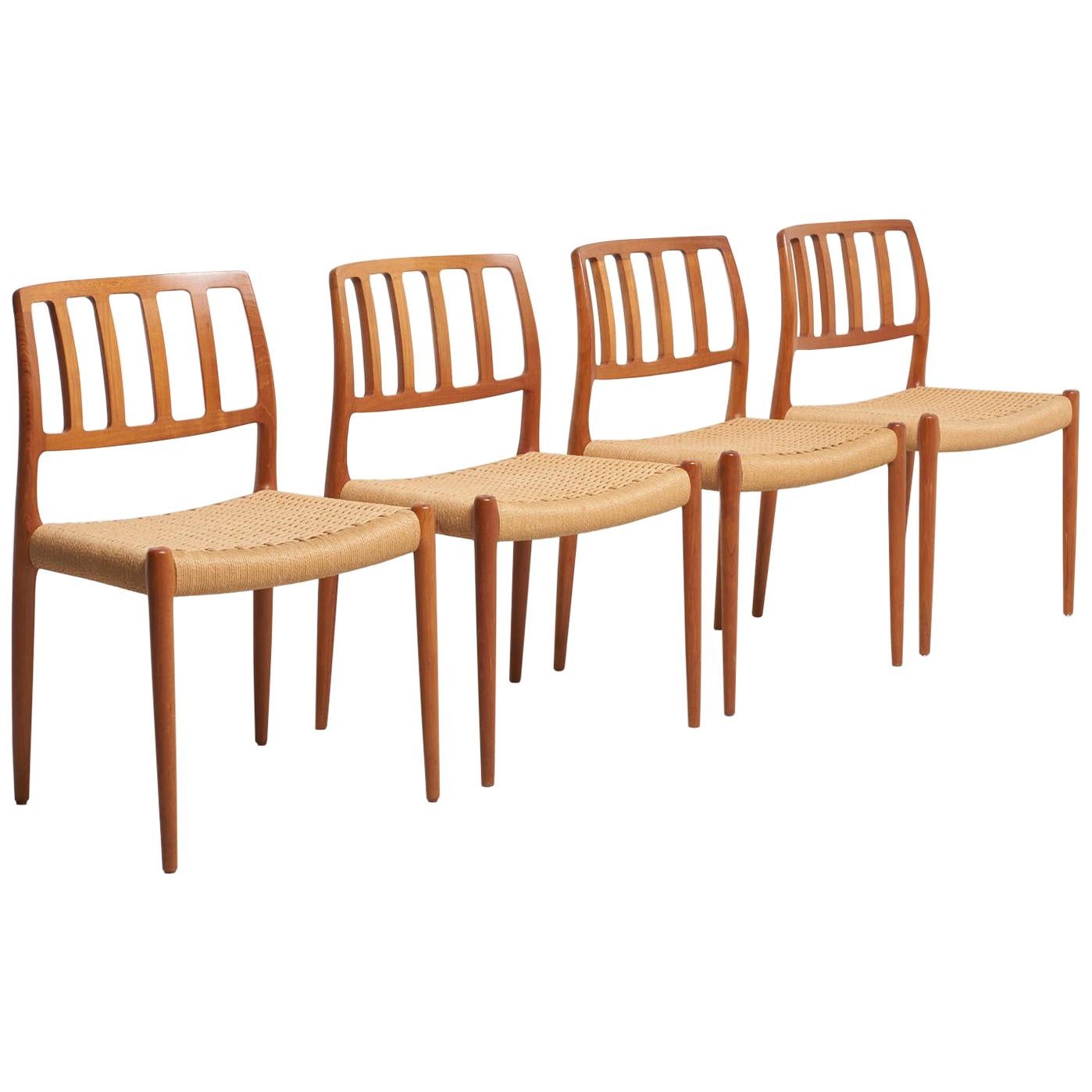 Set of 4 Papercord Dining Chairs in Teak Model 83 Designed by Niels O. Møller