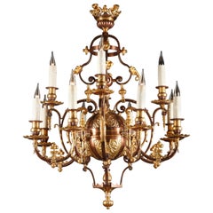 Elegant Oriental Style Bronze Chandelier, France, Circa 1870