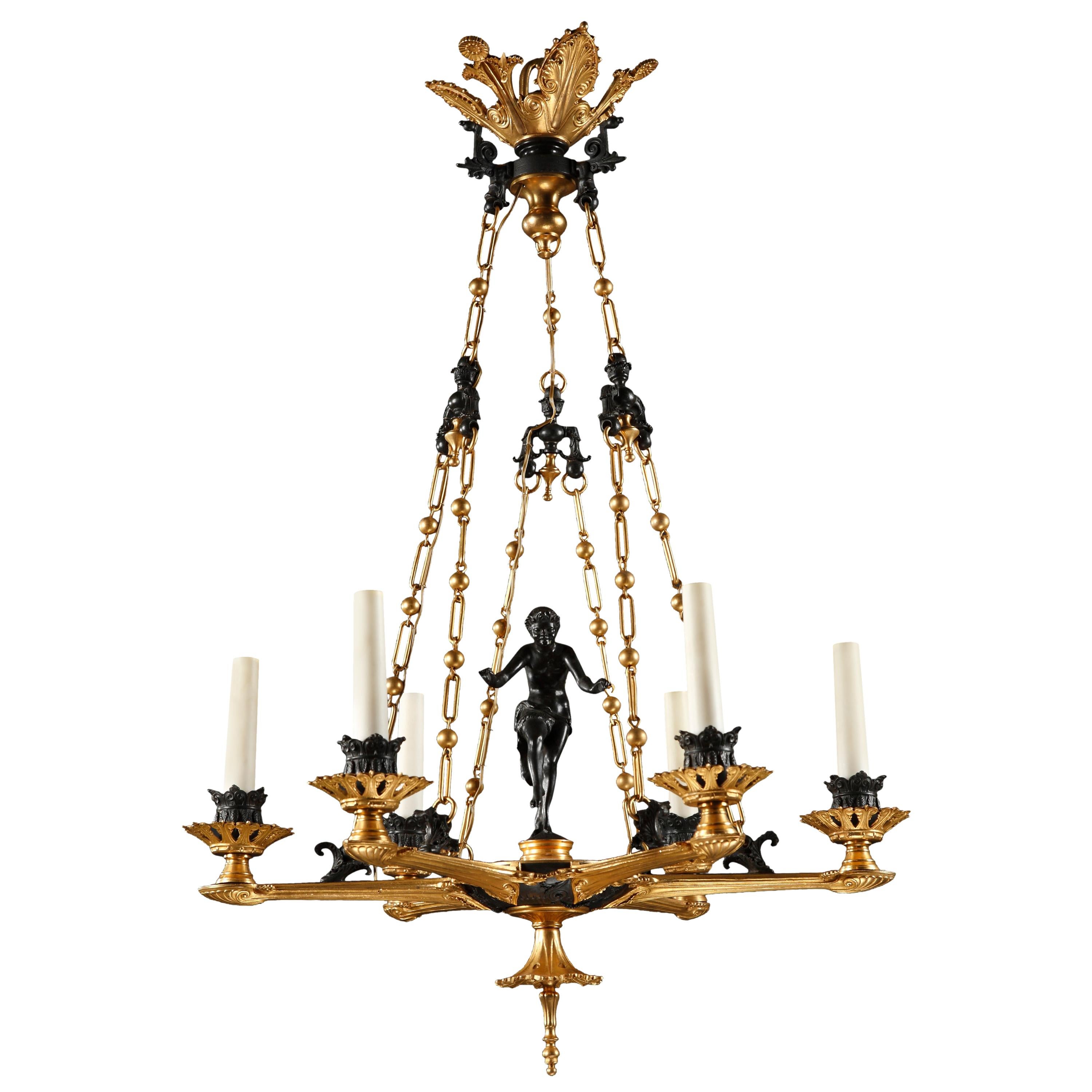 “Crotales Player” Chandelier Attributed to F. Barbedienne, France, Circa 1860