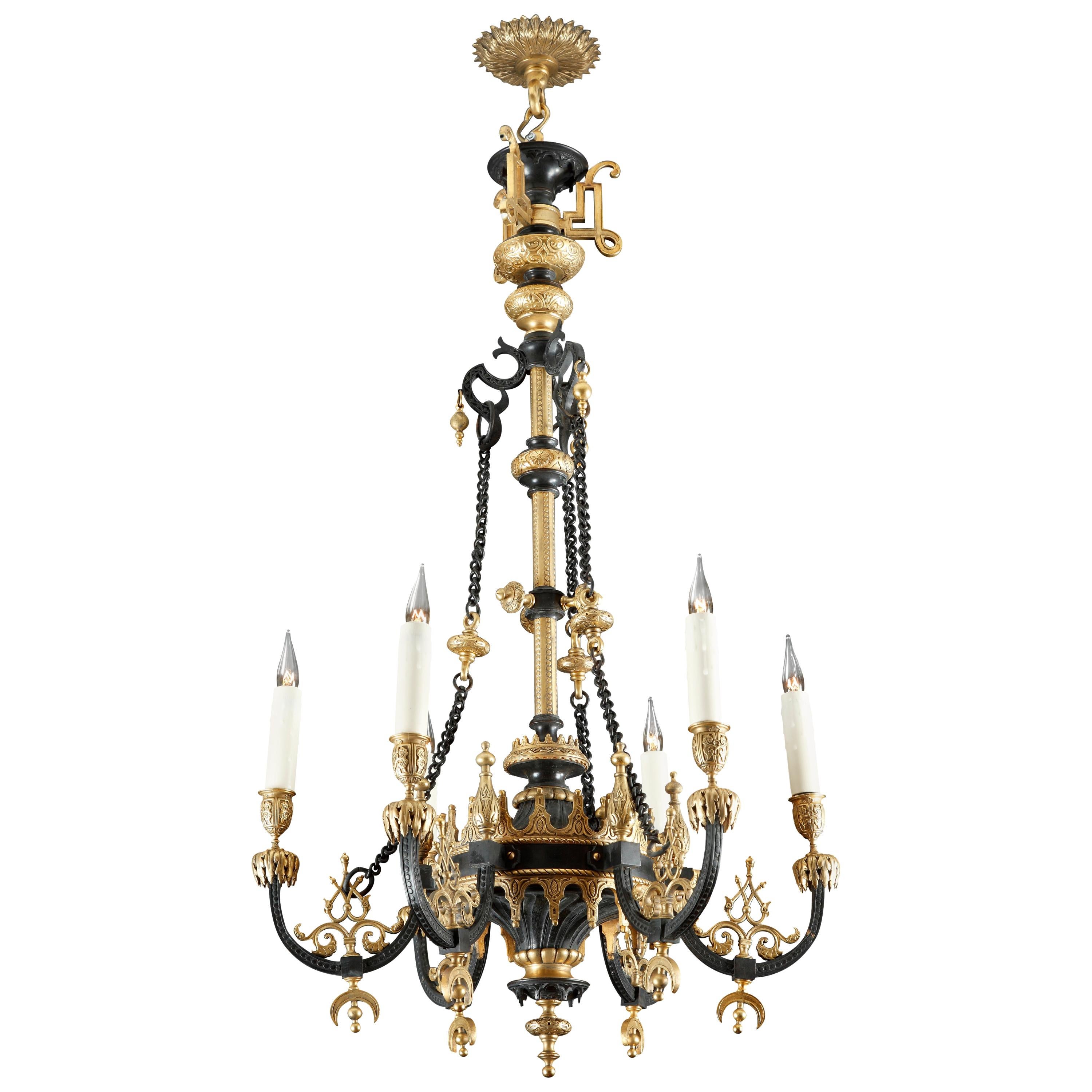 Beautiful Ottoman Style Chandelier Attributed to F. Barbedienne, France, c. 1870 For Sale