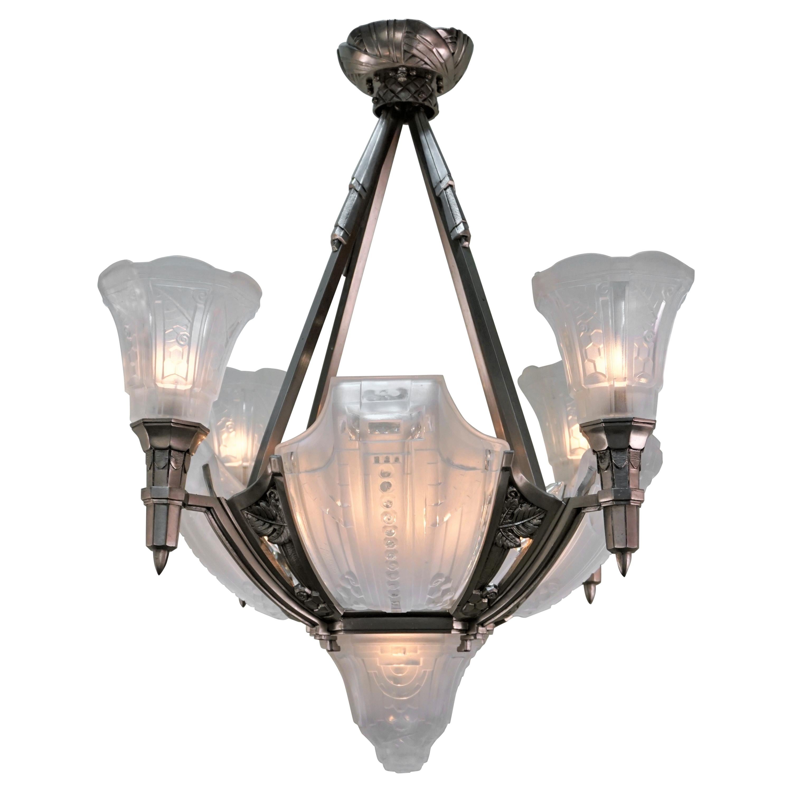 French 1920s Art Deco Chandelier by Muller Freres