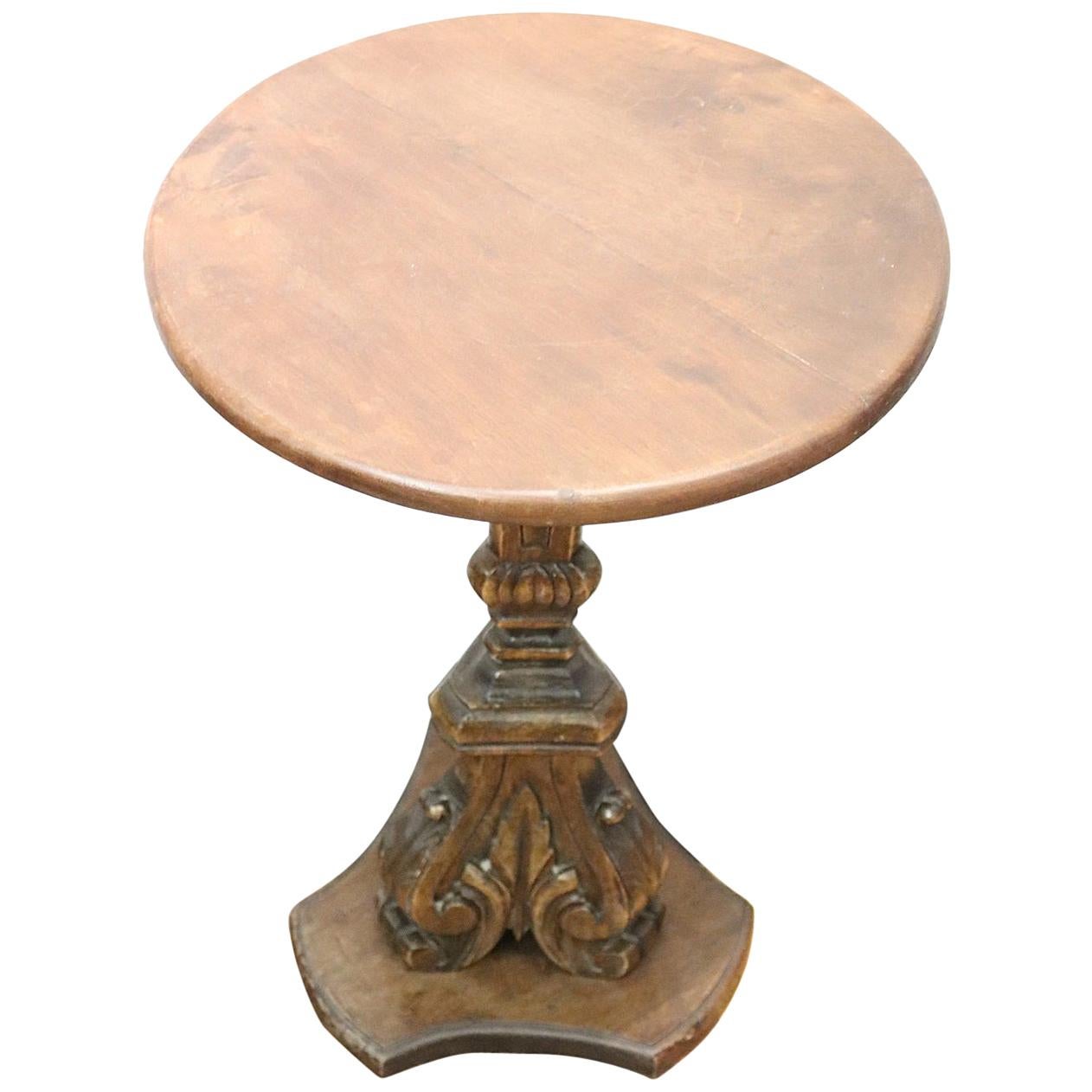 19th Century Italian Carved Walnut Round Side Table or Pedestal Table
