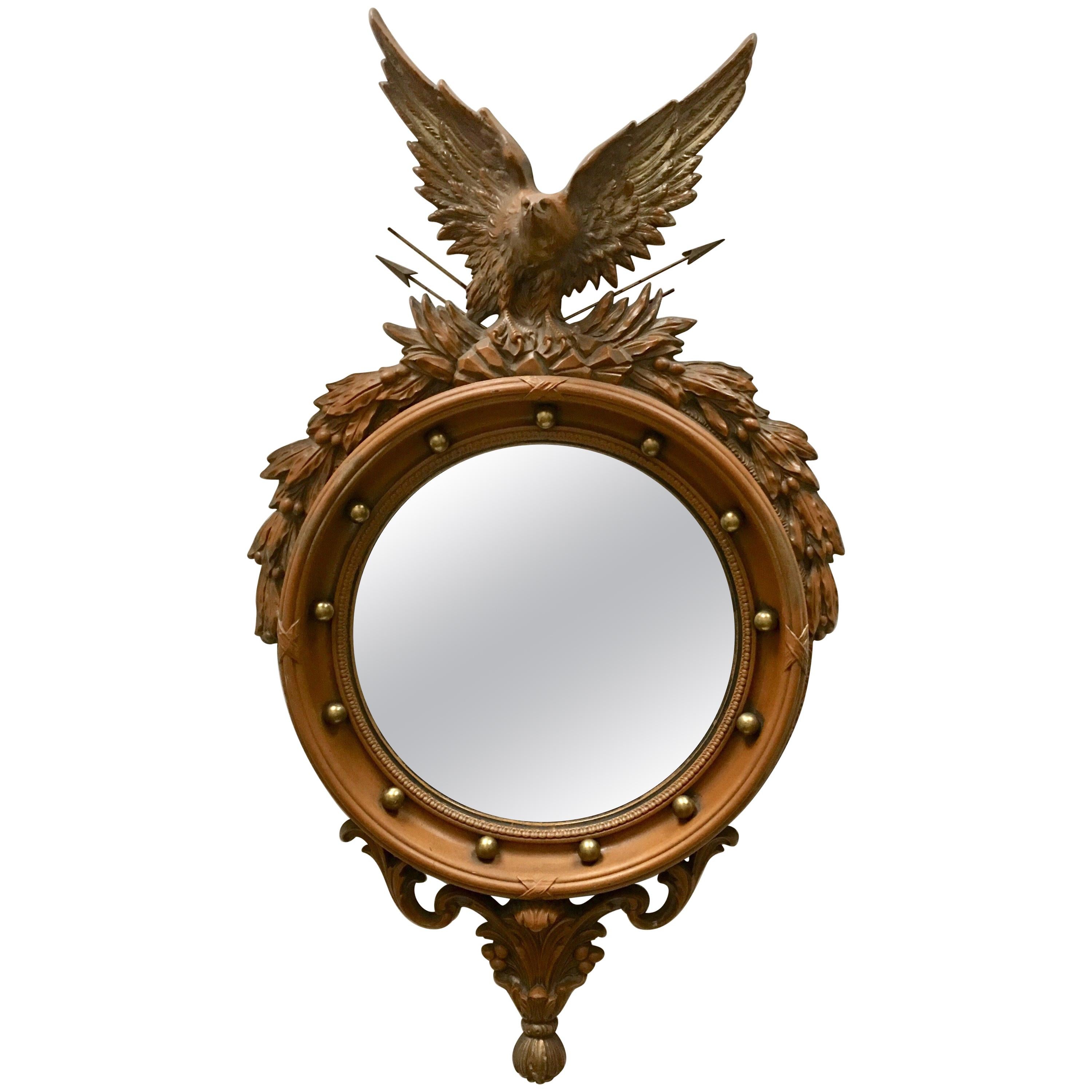Faux Bois Federal Style Round Convex Eagle Mirror