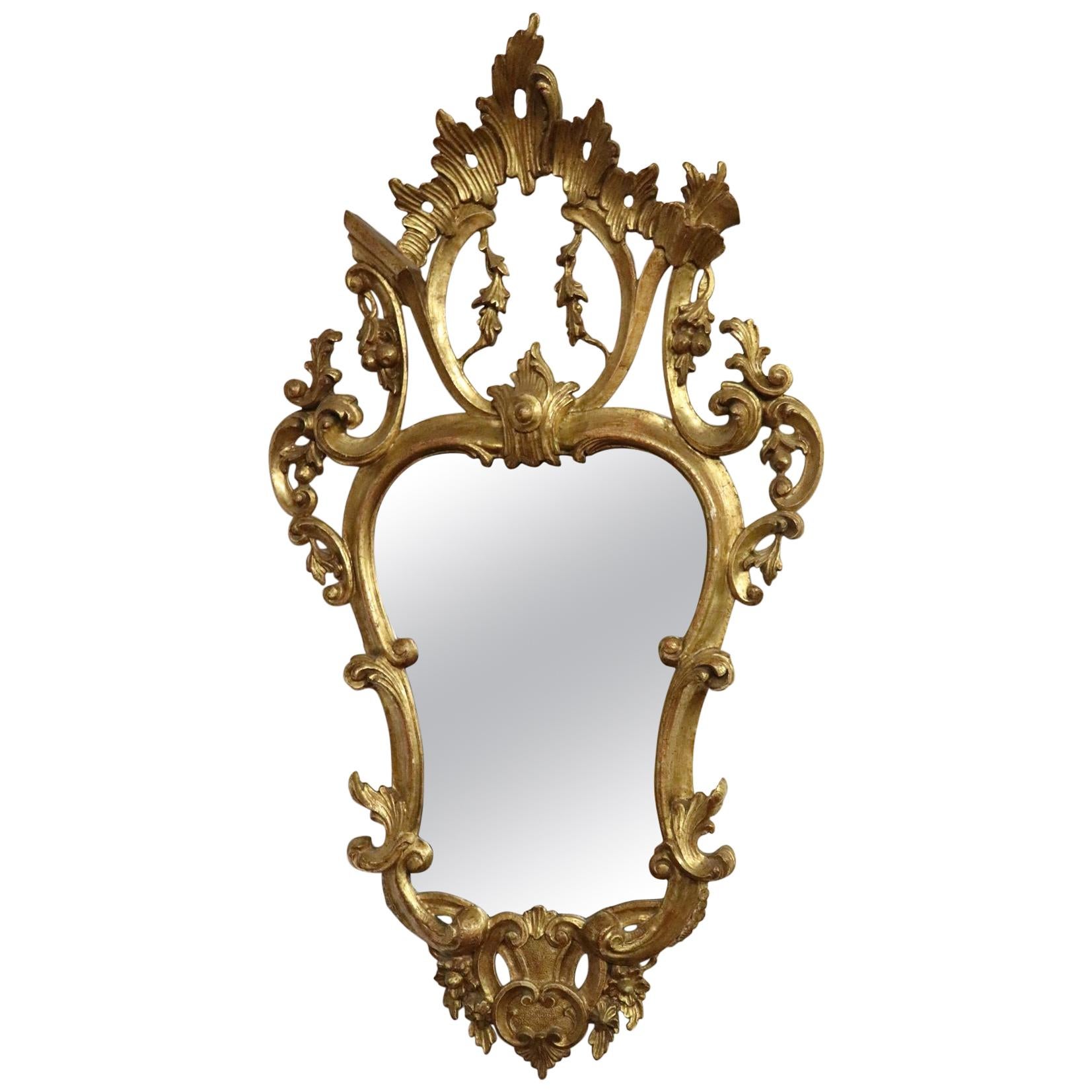 20th Century Italian Louis XV Style Golden Wood Luxury Wall Mirror