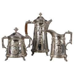 3-Piece Petite German .800 Silver Georg Roth Hanau Cameo Repousse Tea Set