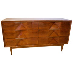 American Modern Walnut and Brass Chest of Drawers, American of Martinsville