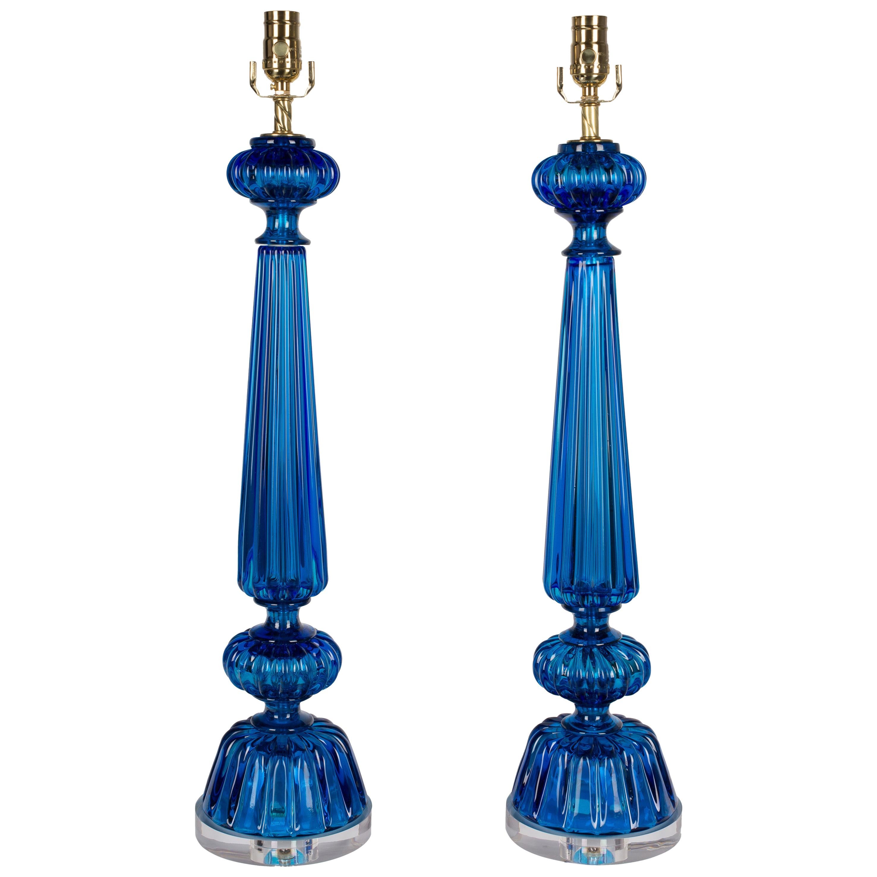 Pair of Tall Murano Glass Lamps