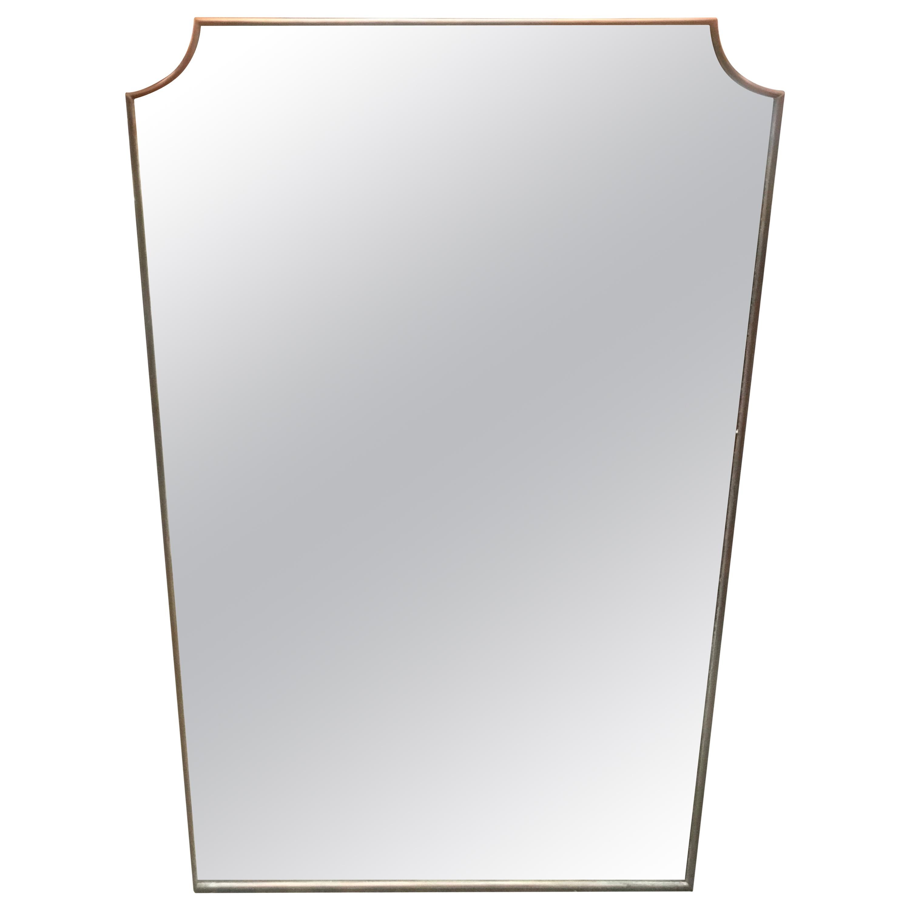 Midcentury Wall Mirror Brass Frame Minimal Design, 1950s