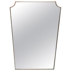 Midcentury Wall Mirror Brass Frame Minimal Design, 1950s