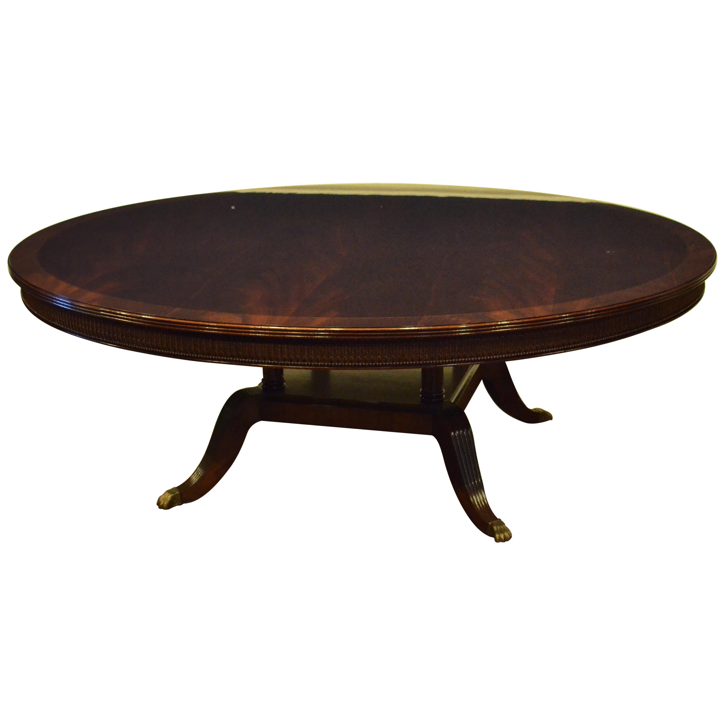 Large Round Crotch Mahogany Regency Style Dining Table by Leighton Hall