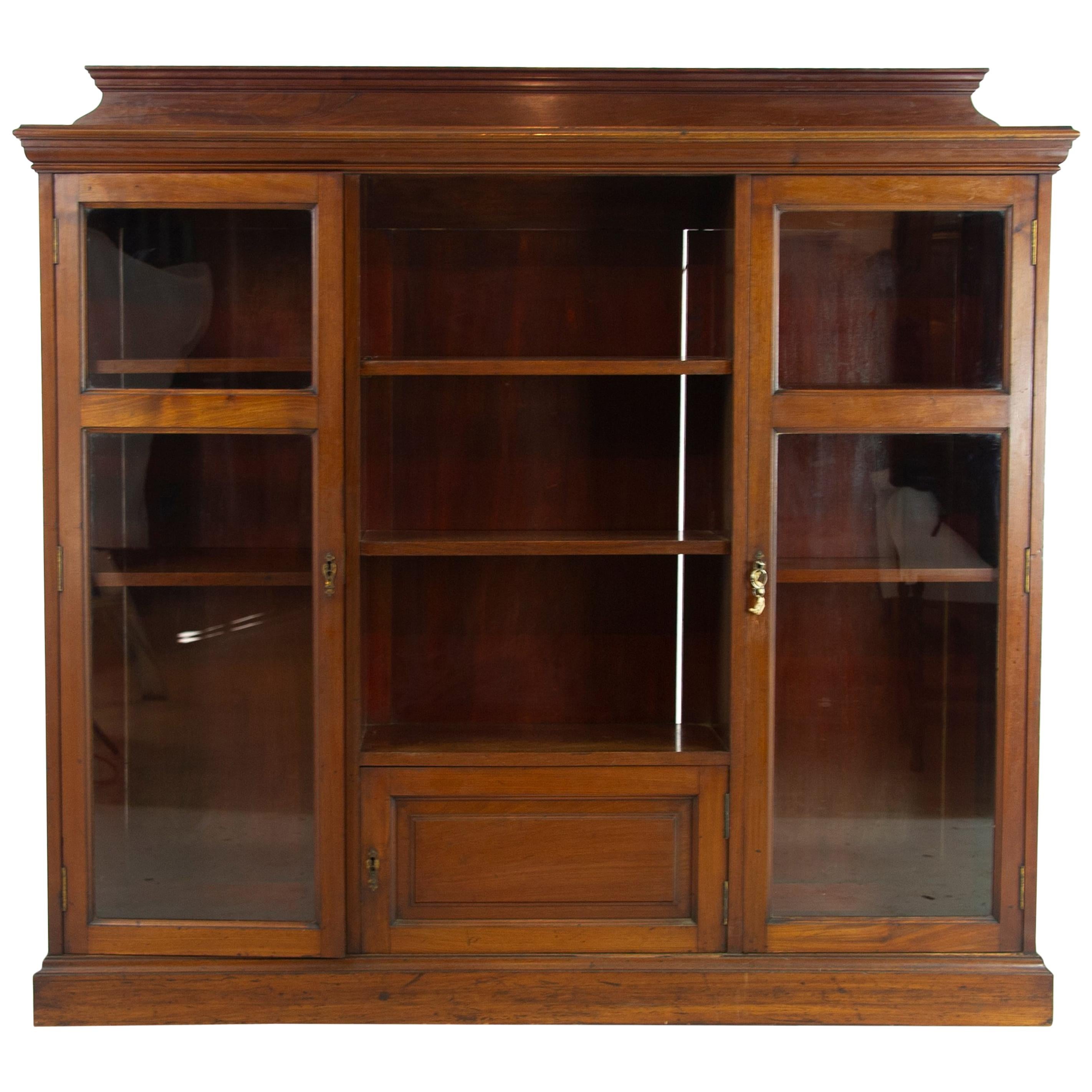 Antique Walnut Bookcase, Walnut Display Cabinet, Victorian Bookcase, 1890