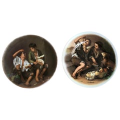 "Beggar Boys" Decorative Plates by Limoges Lazeyras, Signed, France