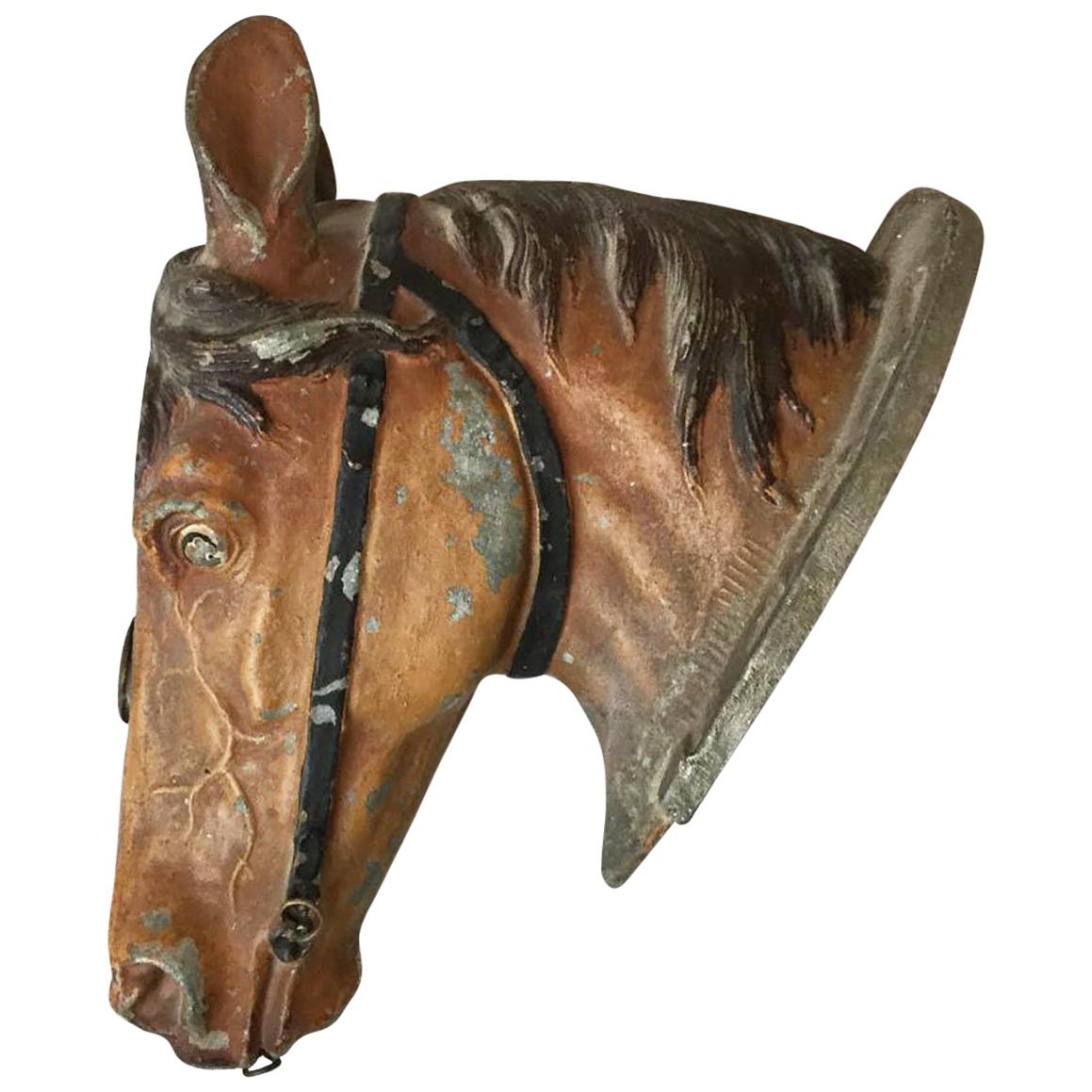 19th Century Painted Metal Horse Head For Sale