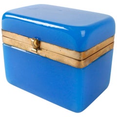 19th Century French Vivid Blue Opaline Box with Bronze Doré Banding