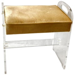 Postmodern Minimalist Lucite Upholstered with Handles Vanity Stool