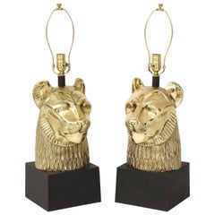 Stylized Lioness Brass Lamps